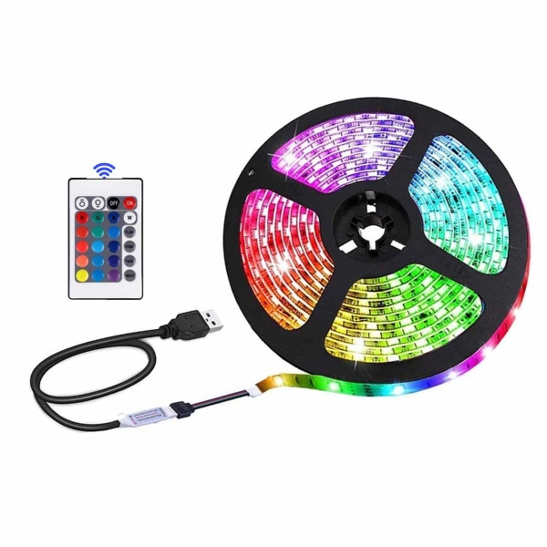 USB LED-remsor, RGB 5050-ljus, 24-tangenters infraröd fjärrkontroll, säker och beröringsbar, gör-det-själv-inomhusdekoration, TV-bakgrundsbelysning (3,28 fot / 1 m) 1m