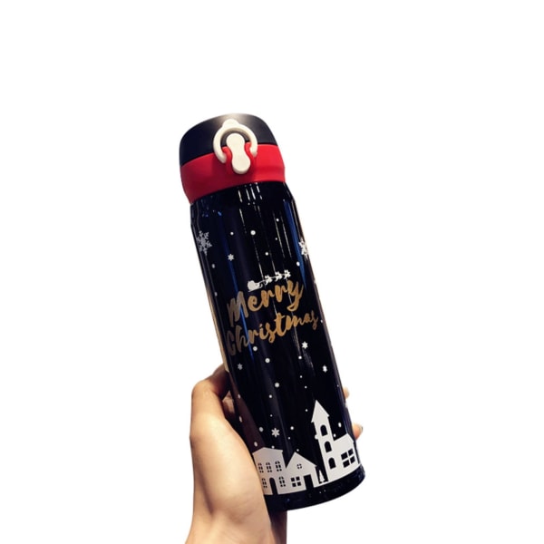 Jouluaiheinen eristetty pullo ruostumattomasta teräksestä valmistettu tyhjiökuppi Vuodonkestävä, lukittava thermal Bounce Cup kuumille ja kylmille juomille (musta 500 ml) Black