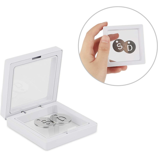 Myntvisningsram, Vit Flytande Ramvisningshållare Står, 20-pack Myntvisningsfodral, 2,8 x 2,8 x 0,8” Silikonmyntram