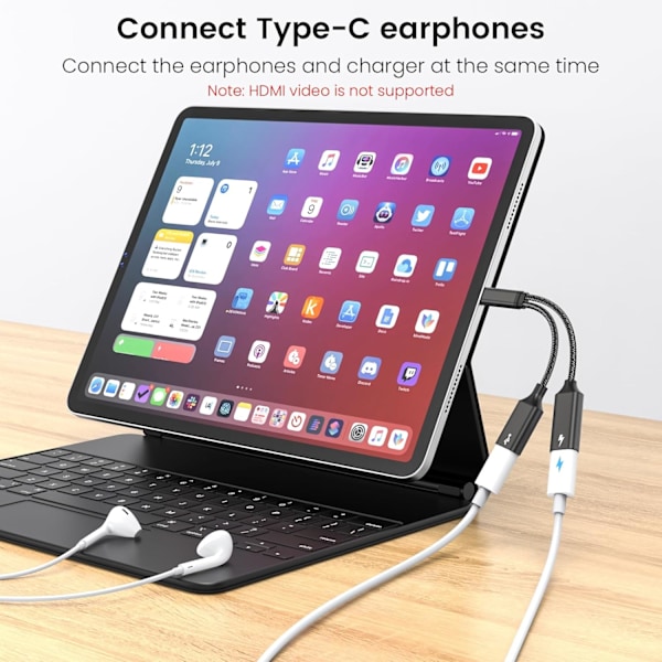 60W USB C Splitterkabel, Snabbladdande Typ C Splitterkabel med Dataöverföring, 2 i 1 USB C Splitteradapter för iPhone 15, Macbook, Xbox, Laptop black