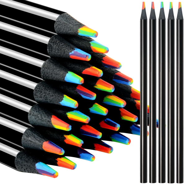 Regnbågsfärgade pennor för barn, 7 i 1 svarta regnbågspennor i trä, flerfärgade pennor, konsttillbehör i olika färger(12)