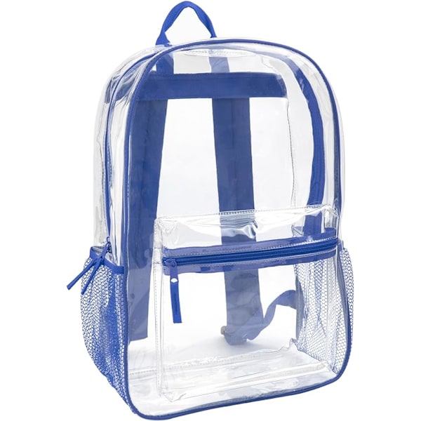 Gjennomsiktig Ryggsekk Heavy Duty med Polstrede Stropper, PVC Stor Kapasitet Oppbevaringspose Student Ryggsekk Sidelommer for Barn, Gutter, Jenter Blå