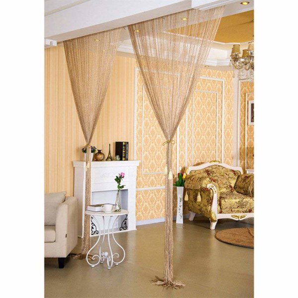 Dew Drop Gold String Gardinpanel - 100x 200 cm - Vattenfallseffekt - Glittertråd Partition Divider - Heminredningstillbehör Champagne