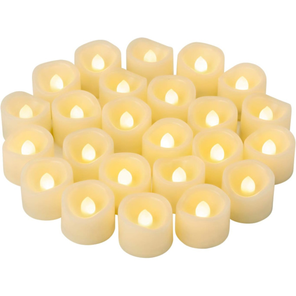 24 st LED-värmeljus utan låga, batteridrivna/elektriska flimrande LED-värmeljus i bulk (varmvit) 24pc