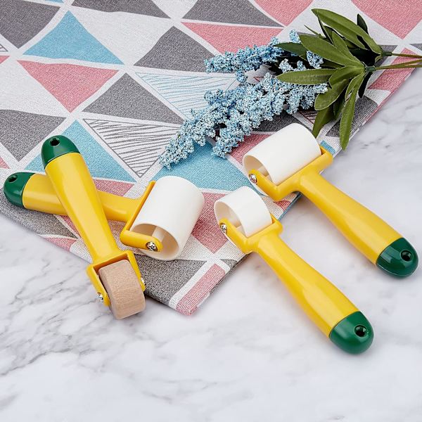 4 stk Quilting søm rulle sy trykk rulle verktøy flatt trykk rulle med lett å gripe håndtak for  trykk, blekk, tapet, hjemmedekorasjon
