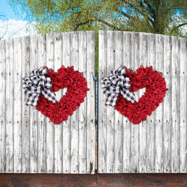 Dørkrans til valentinsdagspynt - valentinsdagskranse til bryllupsdekorationer til hoveddøren rød med bue/amorpil (sløjfe, 40 x 40 cm)