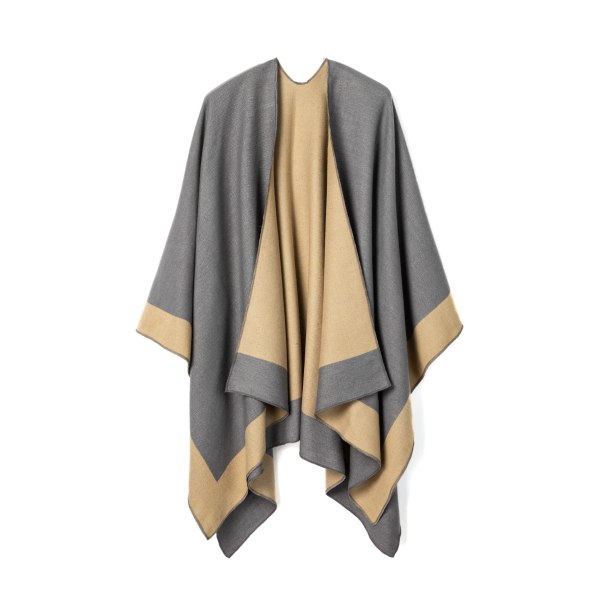 Dame sjal wrap Poncho sjal Cape med åben front til kvinder, cardigan sweater tæppe til forår efterår vinter, grå Gray 2