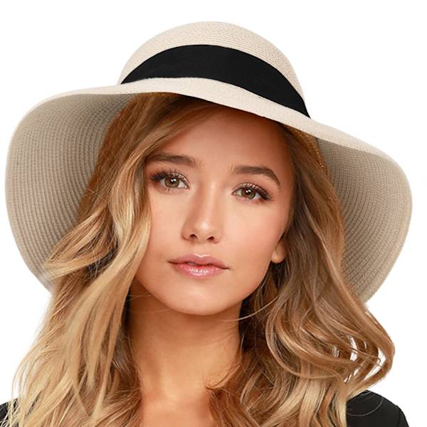 Dame solhatter UPF 50+ strandhatt stråhatt med bred brem beige