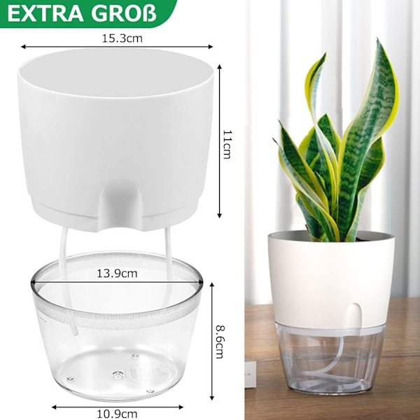 Indendørs automatisk vanding blomsterpotte, blomsterpotter med vandingssystem hvid (4stk) White