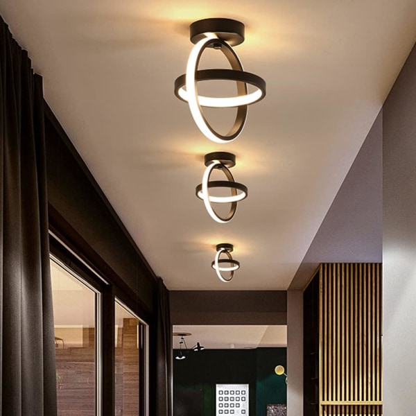 Sort loftslys 2 cirkler Moderne stereoskopisk stil Lille LED-loftslys til køkkentrapper Loftslampe Art Deco 21W (varmt lys) Warm