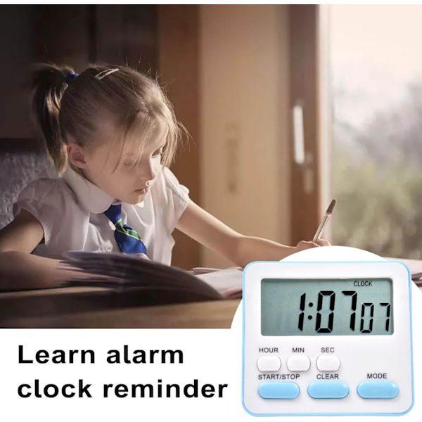 Elektronisk timer, køkkentimer, læringsstyringstimer, LCD digital nedtællingsstopur med stativ blå