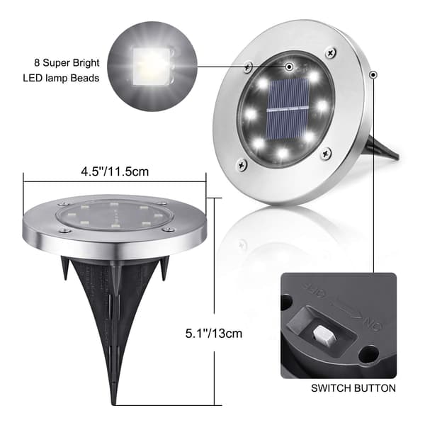 8 st LED solcellslampor utomhus - Solcellslampor för trädgård - Kallt vitt gräsmattsljus