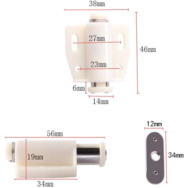 6 stycken magnetiska dörrlås med tryckutlösning, dämpning för skåpdörrar, tryckdörrlås för att öppna lås. (Beige)