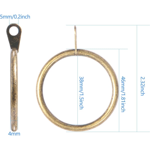 50 stk. Metalgardinringe 38mm Indvendig Diameter Store Gardinstangringe Gardin Glidende Øjeringe til Vinduesstænger Bruseforhæng (Messing)