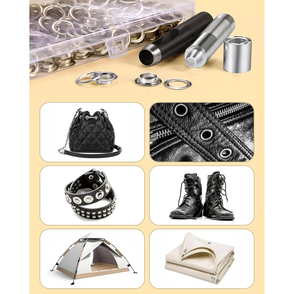 Öglekit 120 set öljetter för presenningar, Öglebricka kit innerdiameter 12mm
