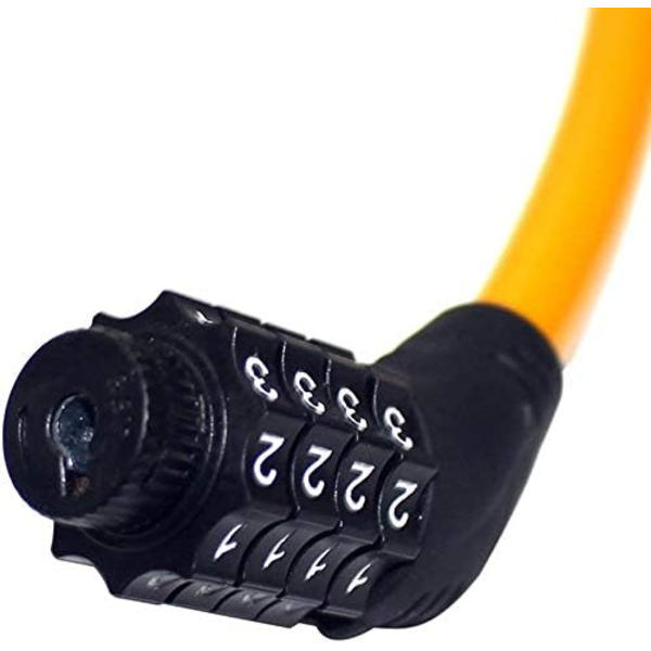 Sikkerhedscykellås 4-cifret nulstillelig kombinationskabellås til cykel, 2 fod x 1/2 tomme, orange