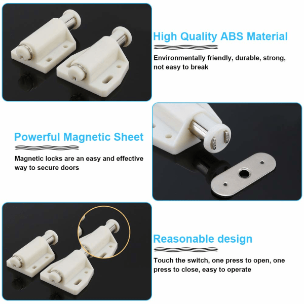 10 kappaleen pakkaus magneettisia työntöoven avaajia Magneettinen lukko Huonekalujousi Lukko Magneettinen suljin Työntö avattava magneetti Työntölukko Kaapin oville (Beige) Beige