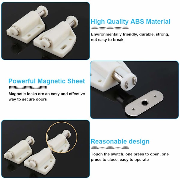 10-pack magnetiska dörröppnare magnetisk fångst möbelfjäderlås magnetisk stängning tryck för att öppna magnet trycklås för skåpdörrar (beige) Beige