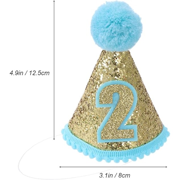Födelsedagshätta Glitterkonhatt Justerbar Tiara Hårband Glittrande Prinsessa Födelsedagshätta för Baby Flicka Pojke, Blå-2