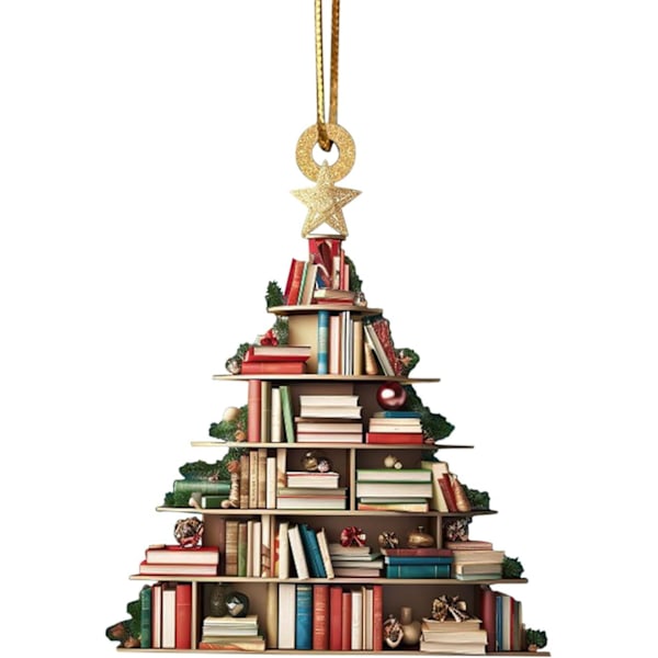 Book Stack Pendant for Christmas Decorations 2 Pcs, 3.1 Inches Christmas Tree Book-Shape Pendant,A