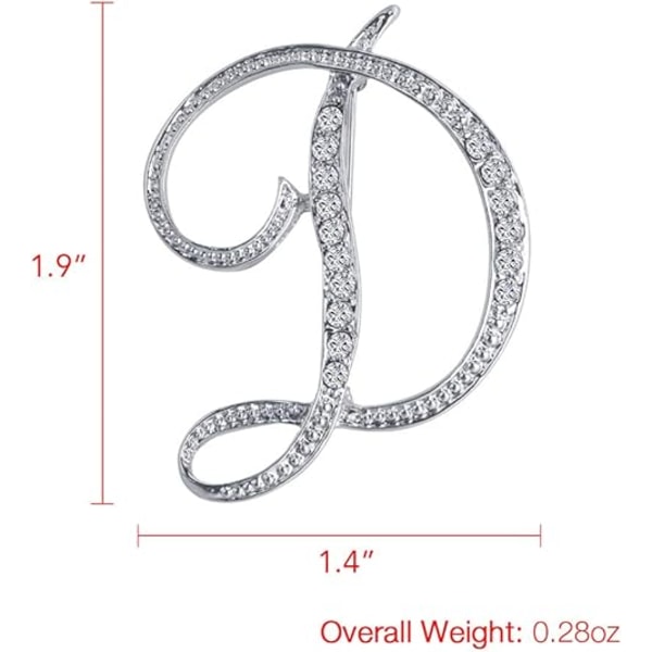 Initialer Brosch Pins för kvinnor, Brev Pins för strumpor, Silverpläterad metall Strass Clear AAA+ Kristall Kavajslag Pin Broscher Silver D