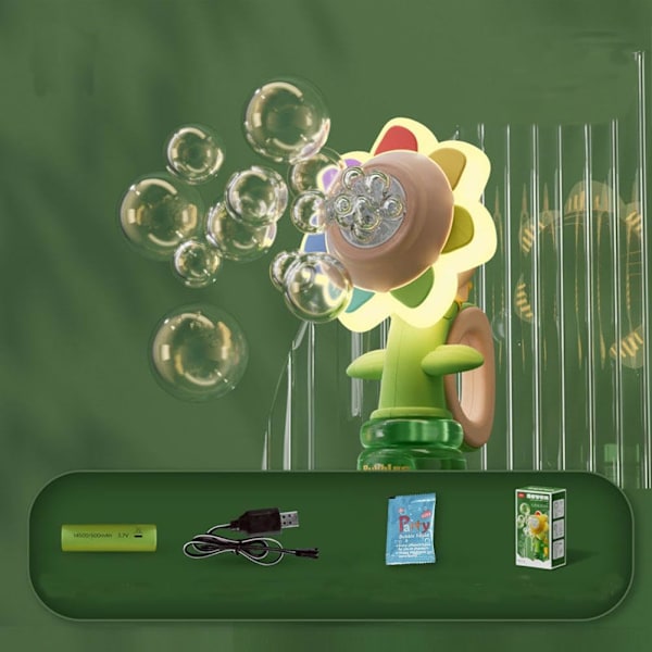 Elektrisk solros skakar på huvudet dansande bubbelmaskin leksaker, automatisk solros bubbelmaskin med ljus och 3 hastigheter (rosa)