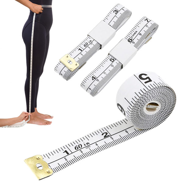 3 st mätband, 150 cm mjukt tygmåttband i vitt för kroppsmätning, indragbart måttband för viktminskning (vitt)