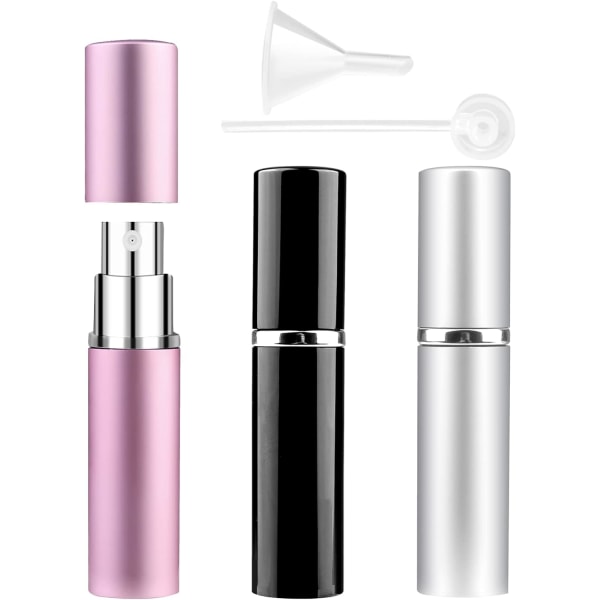 Parfym Atomiser flaskor, 3 st 5ml Mini Portable Spray Bottle Refillable Parfym Aftershave Atomiser Tomma reseflaskor (rosa+silver+svart) Pink+Silver+Black