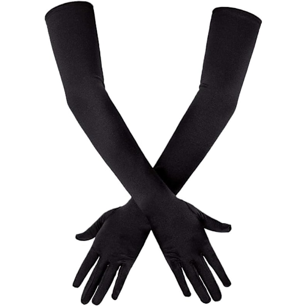 Long Elbow Satin Gloves 21 inch Stretchy 1920s Opera Gloves Evening Party Dance Gloves for Women,Black