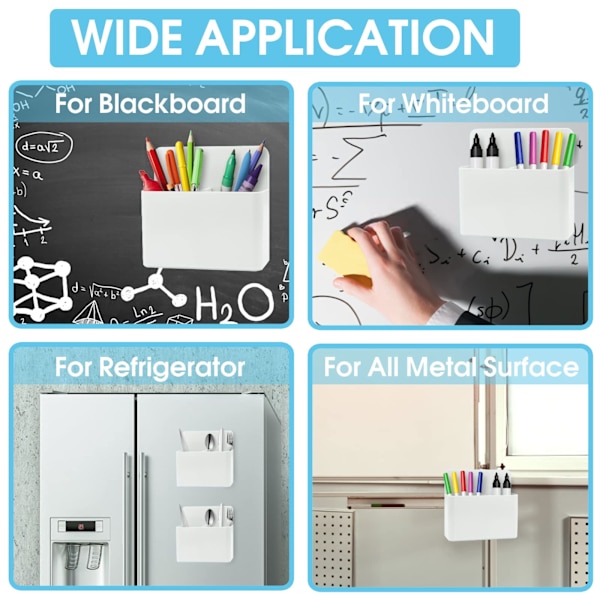 Magnetisk markörhållare organizer med stark anisotropisk magnetplatta för whiteboard, kylskåp, kylskåp, skåp, kontor, hem, skola (vit) White
