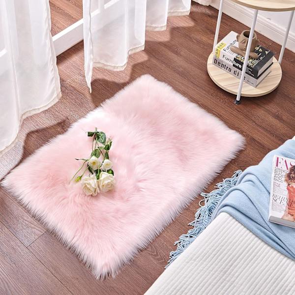 Mattan för vardagsrum Dekorativ matta, soffmatta för sovrum, säng, soffa eller stol (Rosa, 60 x 100 cm)