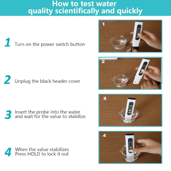 M2-TDS Meter Digitalt vanntester, Praktisk og nøyaktig måling 0-9990pm for hydroponics, husholdningsdrikking, springvann, etc. (Hvit)