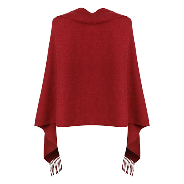 Dame Poncho Tørklæde med Knapper Frynser Kappe Tæppe Cashmere Blanding Blød Varm Multifunktionel til Forår Efterår Vinter red 68X200cm