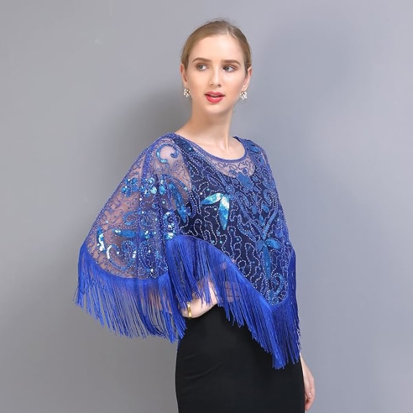 1920-luvun stola huivi naisille, paljettihuivi iltapukuun, retro Gatsby-juhlan asuste blue