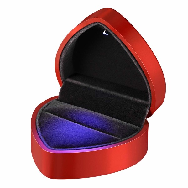 LED Ring Box Bröllop Hjärta Form Sammet Ring Box Bröllop Ring Box Smycken Ring Presentask för äktenskap Förslag Förlovning Alla hjärtans dag