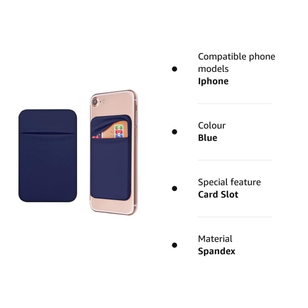 Mobillomme Selvklebende kortholder Stick On Wallet Sleeve med 3M selvklebende kort-ID Kredittkort Minibankkortholder 2 pakke (blå) Blue