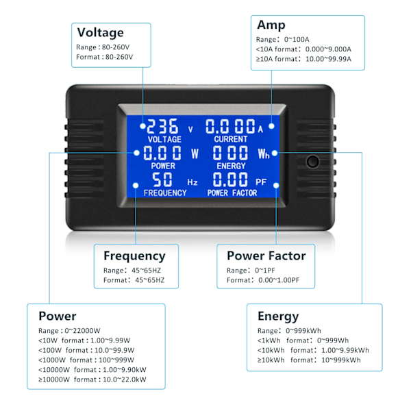 AC 80-260V 100A Digital LCD Voltmeter Amperemeter Effektmätare 6 i 1 Hushålls Elmätningspanel Sluten Typ Energimätare CT Effektmätare