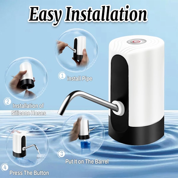 Vann Dispense for 5 Gallon Flaske, Portabilitet Elektrisk Vannpumpe med USB Datakabel, Hvit Automatisk Drikkevannsflaske Pumpe