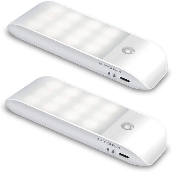 Rörelsesensorlampor, LED Super Bright under skåplampor, 1000mAh USB uppladdningsbara garderobsnattlampor med magnetremsa (2-pack)