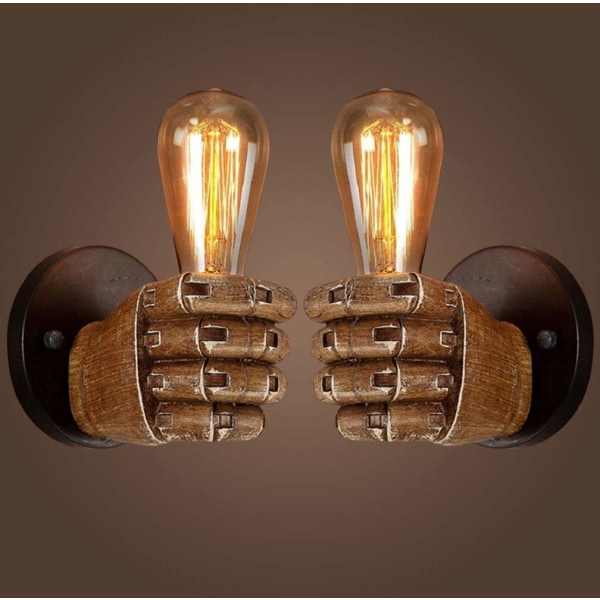 Antikk knyttneve vegglampe belysning vintage industriell vegglampe for korridor kjøkken soverom restaurant kafé (venstre hånd+høyre hånd-2)