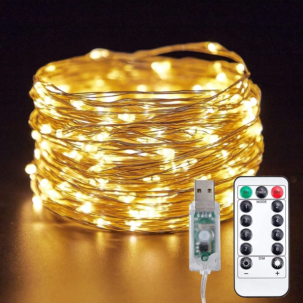 Akkuvalot ulkokäyttöön - 2 kpl 100 LED-hopealankaisen mikrokeijuvalon pakkaus Vedenpitävä 10 M Fairy Lights Joulukuusi lämmin valkoinen kaukosäätimellä