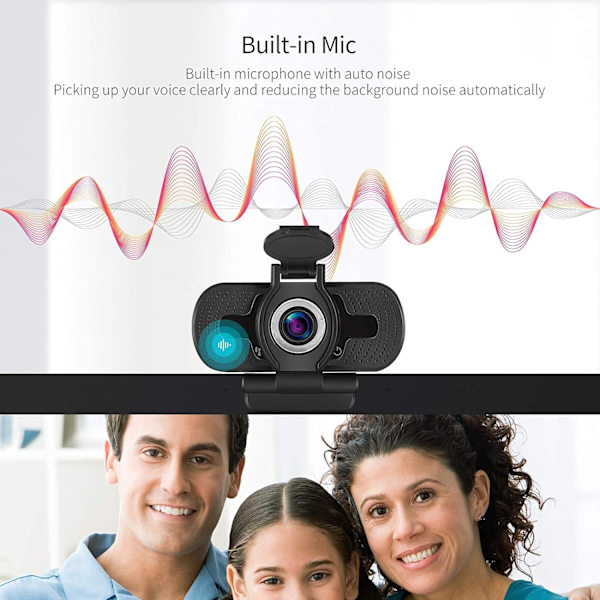 USB-webbkamera för stationära och bärbara datorer med Mini-Plug and Play-videosamtal, inbyggd mikrofon och flexibelt roterande klipp 1080P USB-kamera svart