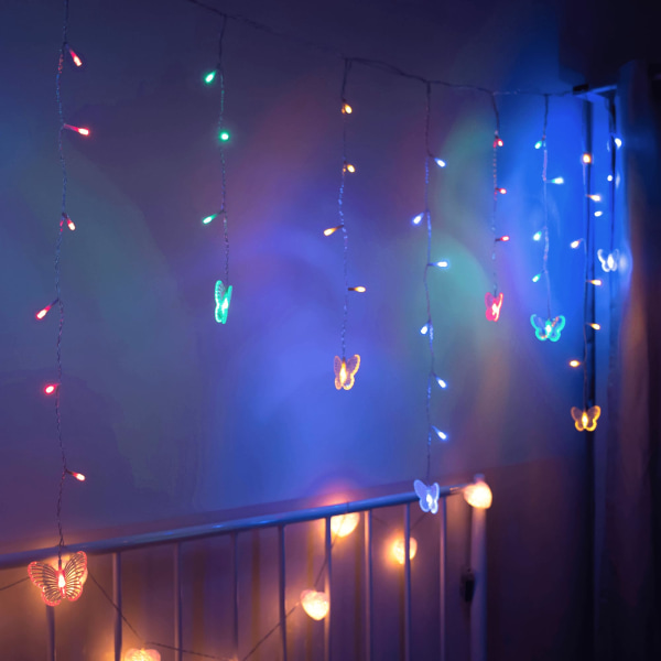 Sommerfuglegardinlys 13 fod 96 LED Fairy Lights 8 tilstande med fjernbetjening, lysslynge til haven bryllup juledekoration (flerfarvet) color
