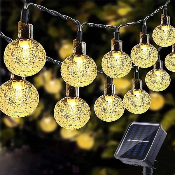 Solcellelyssnor, 11M 60 LED utendørs solcellelyssnor, varm hvit, 8 moduser for hage, jul, bryllup, fester