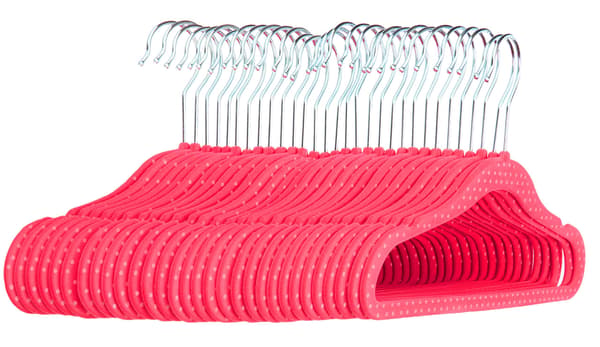 Barnklädhängare med flockning, 20-pack, rosa prickar pink