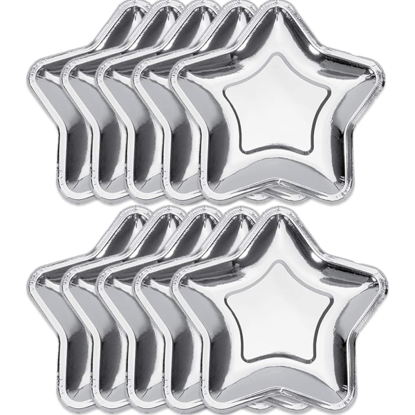 10 st jul engångs silverstjärnpapperstallrikar, 7 tum silver