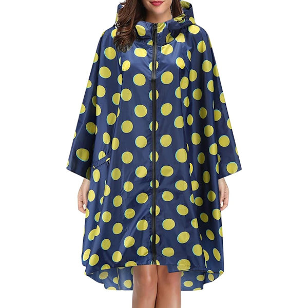 Regnjakke Dame Herre Regnponcho Regnfrakk Vanntett Lett Regnklær med Hette Regnkappe Jakke Regnponcho Kappe blue+yellow