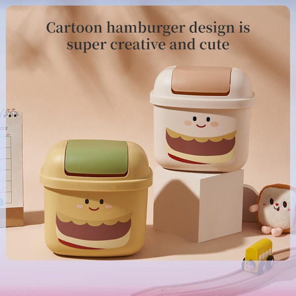 Pöytäroskakori, söpö toimistoroskakori, luova säilytyskori, olohuoneen makuuhuoneen roskakori, kodin roskakori kannella (beige)