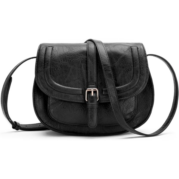 Crossbody-väska för kvinnor Liten väska och axelväska Vintage sadelväskor Veganskt läder（svart） Black