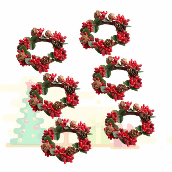 6 stk julelysringe Røde bærlysringe Kranse med fyrrekogler til søjler Julebordsdekorationer Midterstykker (rød) Red